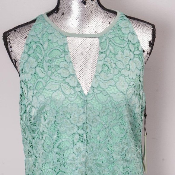 NWT Sam Edelman Green Lace Choker-Cutout Shift Dress - M - Picture 4 of 8